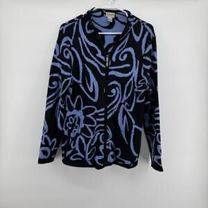 Chico's Silk Blend Full Zip Cardigan Sweater Blue Black Women's Size 2 Winter